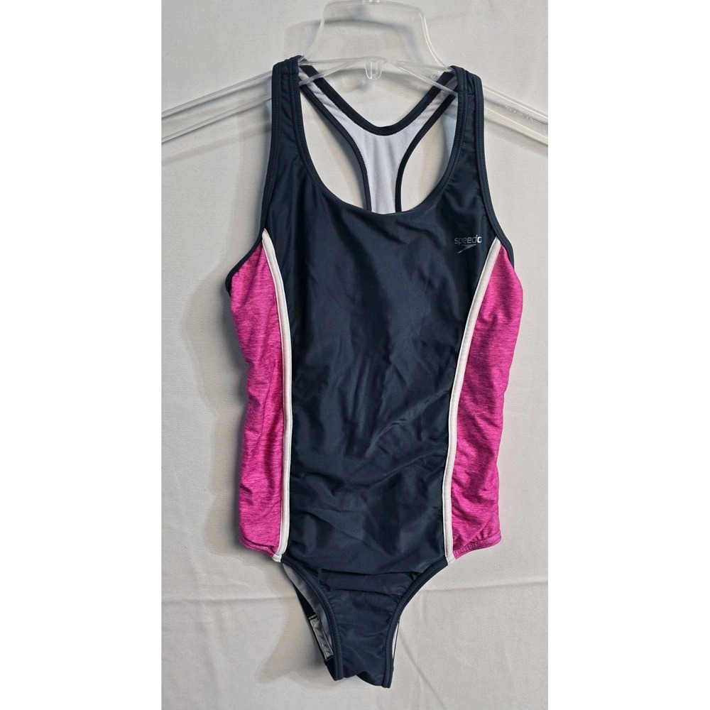 Speedo One Piece Swimming Suit Girls 16 Gray Pink